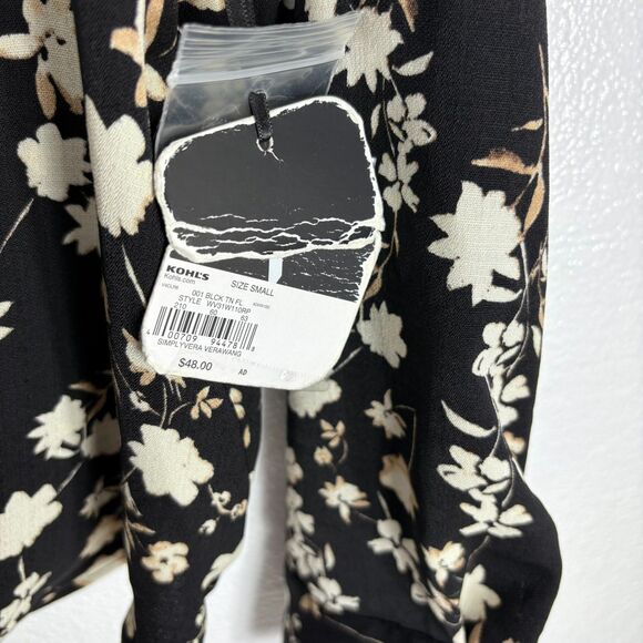 Simply Vera Vera Wang Black and Cream Floral Button Down Shirt Sz S NWT - Picture 4 of 12